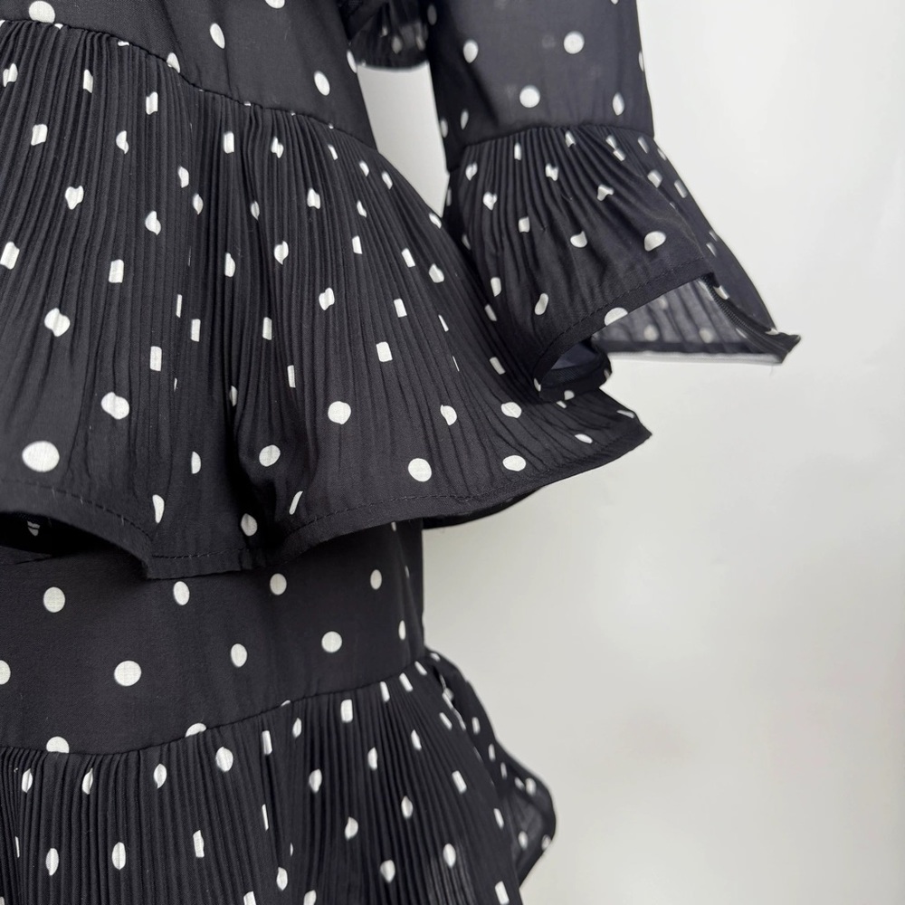 Designer Elaborate Black Polka Dot Ruffled Dress - Picture 7 of 11